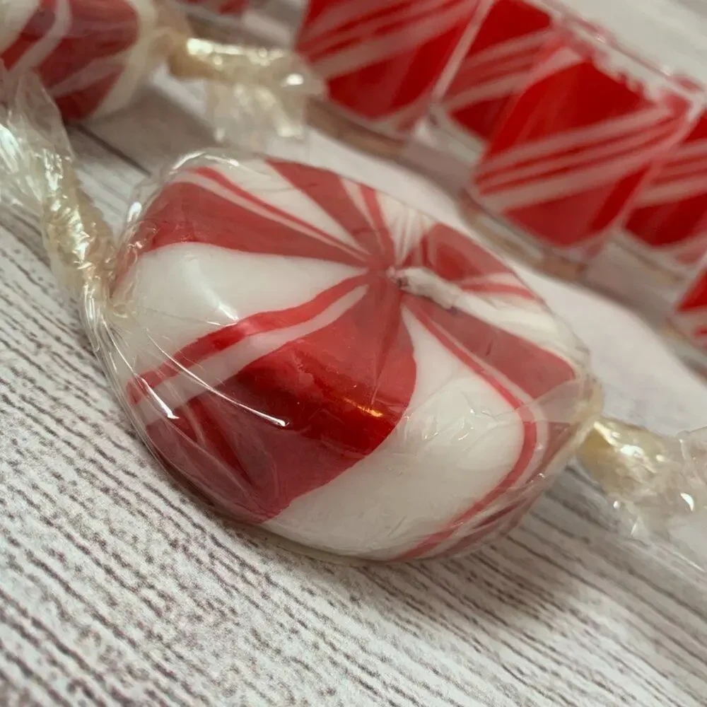 Vintage Peppermint Candy Glass Tealight Votive Candle Holders Set and 2 Candles